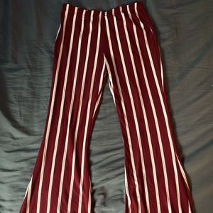 MAROON AND WHITE STRIPED YOGA BELL BOTTOMS